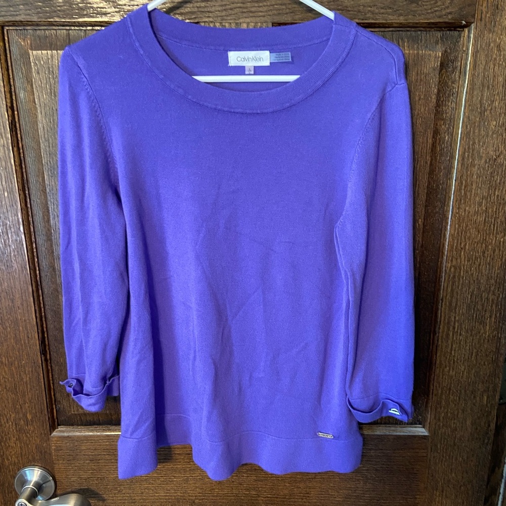 Calvin Klein Purple Fitted 3/4 Sleeve Blouse